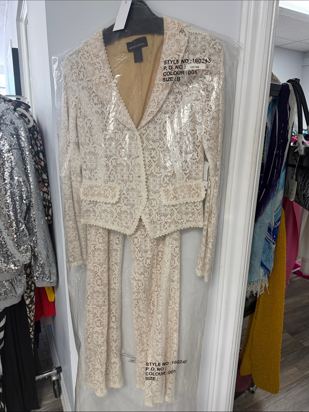 Moda International Cream Lace Blazer & Pants Set